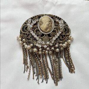 Gold and Silver vintage Ornate Belt buckle with Cascading Chains